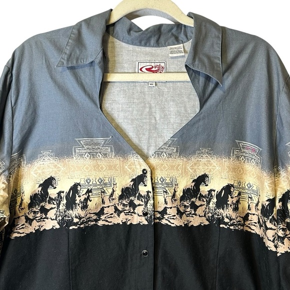 Roper Western Equestrian Cowgirl Horses V-Neck‎ Button Up Shirt Womens Plus 2X - Picture 2 of 9
